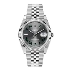 ROLEX DATEJUST 41 WATCH 41MM WIMBLEDON SLATE ROMAN NUMERALS DIAL WHITE GOLD