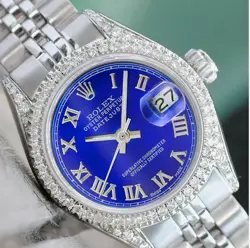 ROLEX DATEJUST LADIES STAINLESS STEEL BLUE ROMAN NUMERAL 1.40CTW DIAMONDS WATCH