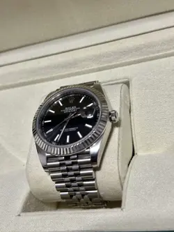 ROLEX DATEJUST 126300 SILVER JUBILEE BRACELET WITH BLACK BEZEL