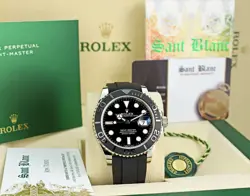 ROLEX 42mm 18kt White Gold Yachtmaster Oysterflex Strap CARD 226659 SANT BLANC