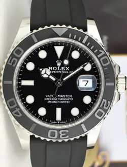 ROLEX 42mm 18kt White Gold Yachtmaster Oysterflex Strap CARD 226659 SANT BLANC