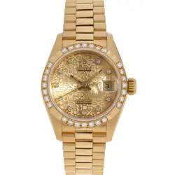 ROLEX DATEJUST PYRAMID BEZEL DIAMOND 10P DIAMOND 69268G CHAMPAGNE GOLD CARVI...
