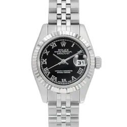 ROLEX DATEJUST 179174 BLACK ROMAN 5 ROW JUBILEE BRACELET D NUMBER SECOND HAN...