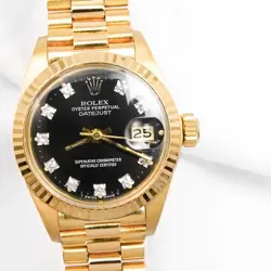 ROLEX DATEJUST 10P DIAMOND BLACK DIAL K18YG 18K YELLOW GOLD WOMEN WATCHES WATCH