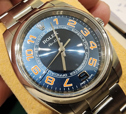 ROLEX AIR KING WATCH 114200 CONCENTRIC BLUE DIAL STEEL 34MM AUTOMATIC STEEL