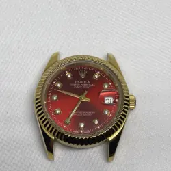 ROLEX DATEJUST 36MM 18K YELLOW GOLD & STEEL FLUTED RED DIAMOND DIAL WATCH 16013