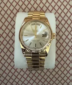 ROLEX DAYDATE 18038 PRESIDENT SILVER DIAL 18K YELLOW GOLD MEN'S WATCH 36MM