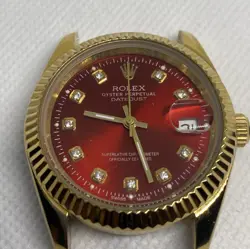 ROLEX DATEJUST 36MM 18K YELLOW GOLD FLUTED RED DIAMOND DIAL WATCH W/O BRACELET