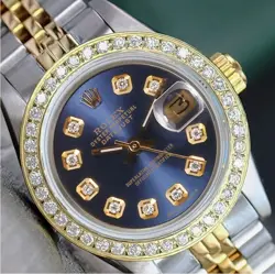 ROLEX DATEJUST LADIES TWOTONE GOLD STEEL METAL BLUE DIAL & DIAMOND BEZEL WATCH