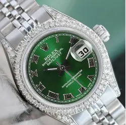 ROLEX DATEJUST LADIES STAINLESS STEEL GREEN ROMAN NUMERAL 1.40CTW DIAMONDS WATCH
