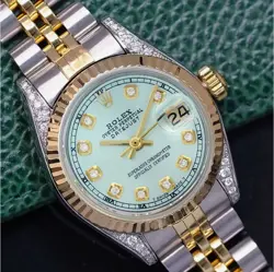 ROLEX DATEJUST LADIES TWO-TONE GOLD STEEL BABY BLUE DIAMOND DIAL JUBILEE WATCH