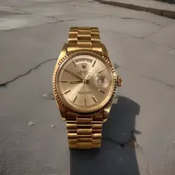 ROLEX 36MM PRESIDENT 1807 DAY DATE 18K YELLOW GOLD SILVER CHAMPAGNE DIAL