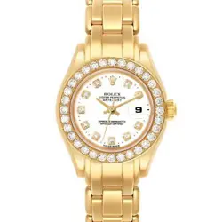 ROLEX PEARLMASTER YELLOW GOLD WHITE DIAL DIAMOND LADIES WATCH 69298