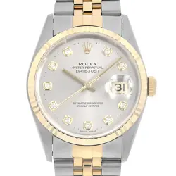 ROLEX DATEJUST 10P DIAMOND 16233G SILVER W NUMBER SECOND HAND MENS