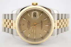 ROLEX DATEJUST 36 TWO TONE 18K YELLOW GOLD AND STEEL CHAMPAGNE DIAL 116233