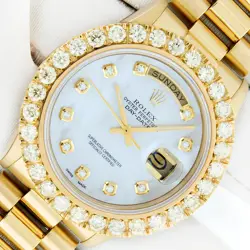 ROLEX MENS DAYDATE 18K GOLD PRESIDENT WATCH, MOP DIAMOND DIAL -  DIAMOND BEZEL