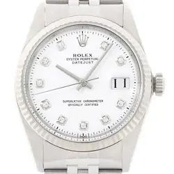 ROLEX MENS DATEJUST 18K GOLD & STEEL WHITE DIAMOND DIAL WATCH W/ JUBILEE BAND