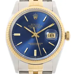 ROLEX MENS DATEJUST BLUE DIAL 18K YELLOW GOLD & STEEL 16013 WATCH W/ ROLEX BAND