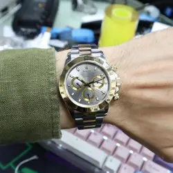 2000s Rolex 116523 Daytona 40mm Steel 18K Yellow Gold Gray Sticks Dial Watch