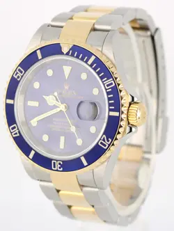 Rolex Submariner Date Two-Tone 18k Gold Steel Blue 40mm 16613 Gold Buckle Watch