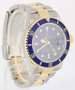 Rolex Submariner Date Two-Tone 18k Gold Steel Blue 40mm 16613 Gold Buckle Watch