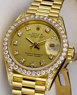ROLEX LADY-DATEJUST PRESIDENT YELLOW GOLD CHAMPAGNE DIAMOND CROWN COLLECTION ...