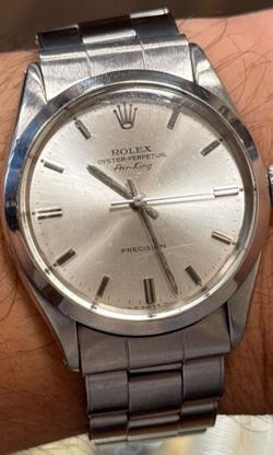 ROLEX AIR KING WATCH 5500 AUTOMATIC STEEL 34MM VINTAGE SILVER DIAL