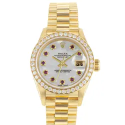 ROLEX DATEJUST 26 69138 MOTHER OF PEARL DIAMOND RUBY YELLOW GOLD LADIES WATCH