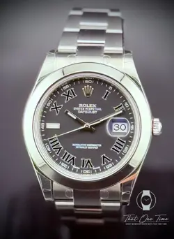 ROLEX DATEJUST II 41 DARK GREY ROMAN DIAL 116300  NOS, STICKERS UNWORN,FULL SET
