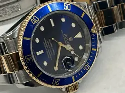ROLEX SUBMARINER 18K GOLD & STEEL MENS 40MM BLUE DIAL AUTOMATIC WATCH 16613