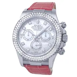 ROLEX DAYTONA 18K WHITE GOLD PINK LEATHER MOTHER OF PEARL LADIES WATCH 116589RBR