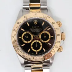 1990S ROLEX 16523 DAYTONA 40MM 18K YELLOW GOLD STEEL BLACK DIAL WATCH