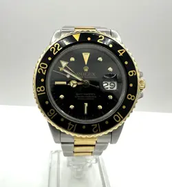 ROLEX GMT-MASTER OYSTER 14K GOLD/STEEL BLACK NIPPLE DIAL 40MM WATCH '79 #1675