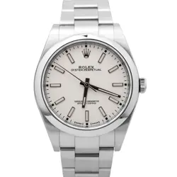 MINT ROLEX OYSTER PERPETUAL WHITE 39MM STAINLESS STEEL OYSTER WATCH 114300 BOX