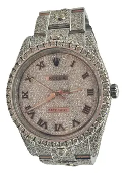 41MM ROLEX ICED OUT ROMAN NUMERAL OYSTER PERPETUAL- 124300