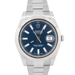 MINT Rolex DateJust II BLUE Stainless Steel 18K Fluted Oyster 41mm Watch 116334