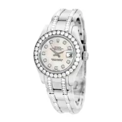 ROLEX 18K WHITE GOLD 29MM LADY FACTORY DIAMOND MASTERPIECE 80299 BOX WARRANTY