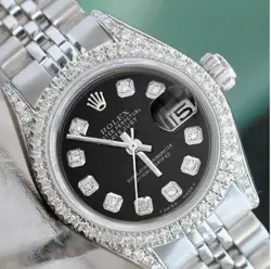 ROLEX DATEJUST LADIES STAINLESS STEEL BLACK DIAL 1.50CTW DIAMOND JUBILEE WATCH