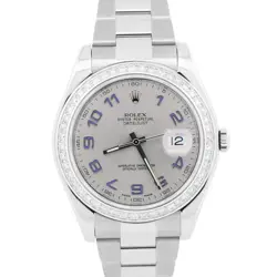 Rolex DateJust II SILVER DIAMOND Arabic Stainless Steel Oyster 41mm Watch 116334