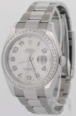 Rolex DateJust II SILVER DIAMOND Arabic Stainless Steel Oyster 41mm Watch 116334