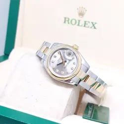 ROLEX 26MM 18K HALF YELLOW GOLD GREY BIG DIAMONDS DIAL DATEJUST REF: 179163 (F)