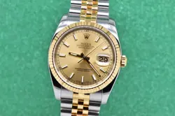 2004 ROLEX DATEJUST 36MM 18K TWO TONE FLUTED BEZEL CHAMPAGNE DIAL 116233 WATCH