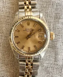 ROLEX 468 LADIES DATEJUST TWO TONE 18K YELLOW GOLD / STAINLESS CHAMPAGNE DIAL