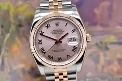 ROLEX DATEJUST 36MM 18K TWO TONE EVEROSE GOLD ROSE ROMAN DIAL 116231 WATCH