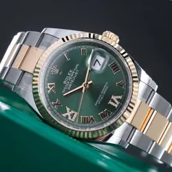 ROLEX DATEJUST 36MM 2024 COMPLETE DIAMOND GREEN DIAL FLUTED TWO TONE 18K 126333