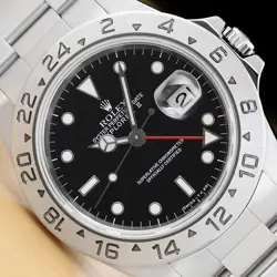 ROLEX MENS EXPLORER II 16570 GMT DATE 40MM STAINLESS STEEL BLACK WATCH W/ PAPER