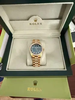 ROLEX DAY-DATE PRESIDENT 18K YELLOW GOLD CUSTOM 9CT DIAMOND BEZEL & BLUE DIAL