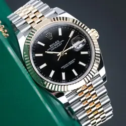 ROLEX DATEJUST COMPLETE SET 41MM BLACK DIAL FLUTED JUBILEE STEEL TWO TONE 126333