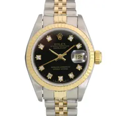 ROLEX DATEJUST LADIES TWO-TONE GOLD & STEEL BLACK DIAMOND DIAL FLUTED JUBILEE