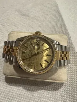 ROLEX DATEJUST 16233 36MM CHAMPAGNE JUBILEE BRACELET WITH GOLD BEZEL NO HOLE